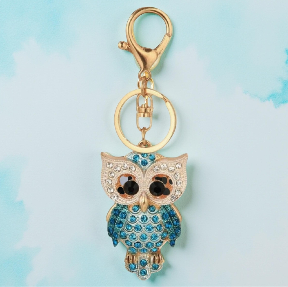 Owl Rhinestone Keychain Blue - Picture 4 of 4